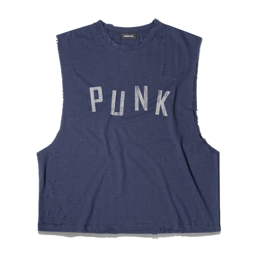 OVERSIZED SLEEVELESS T-SHIRT PUNK NAVY BLUE