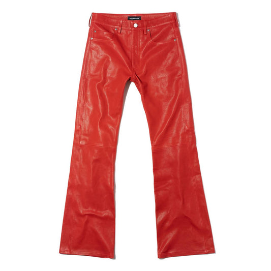 WASHED LEATHER FLARE JEANS / RED