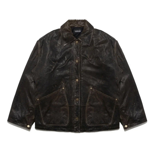 SCRATCHED LEATHER JACKET  / OLIVE