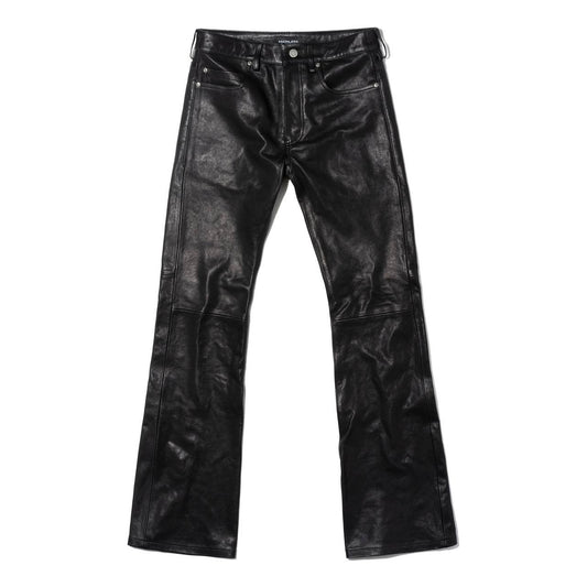 WASHED LEATHER FLARE JEANS / BLACK