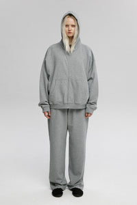 REGULAR FIT ZIP-UP HOODIE / GREY