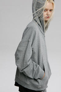 REGULAR FIT ZIP-UP HOODIE / GREY