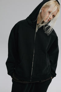 REGULAR FIT ZIP-UP HOODIE /FADED BLACK