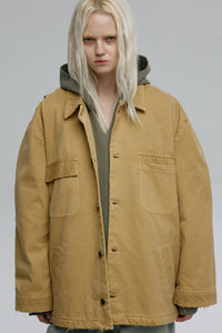 DISTRESSED COTTON-CANVAS JACKET/ MUSTARD