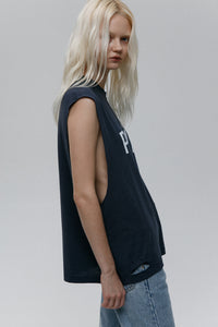 OVERSIZED SLEEVELESS T-SHIRT PUNK NAVY BLUE