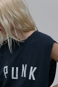 OVERSIZED SLEEVELESS T-SHIRT PUNK NAVY BLUE