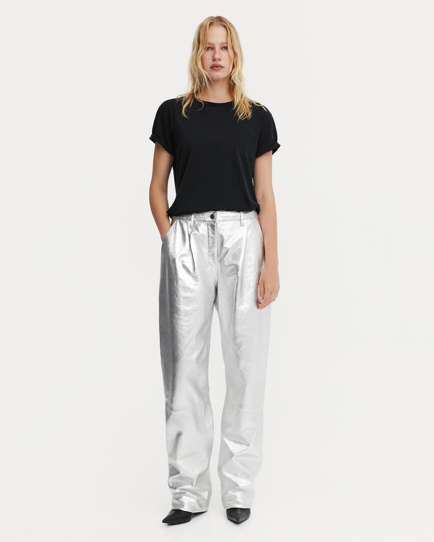 Silver leather pants