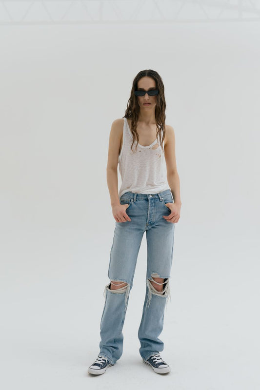 Classic Jeans with holes with vintage effect